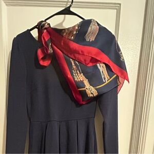 Elegant Navy and Red 100% Silk Scarf